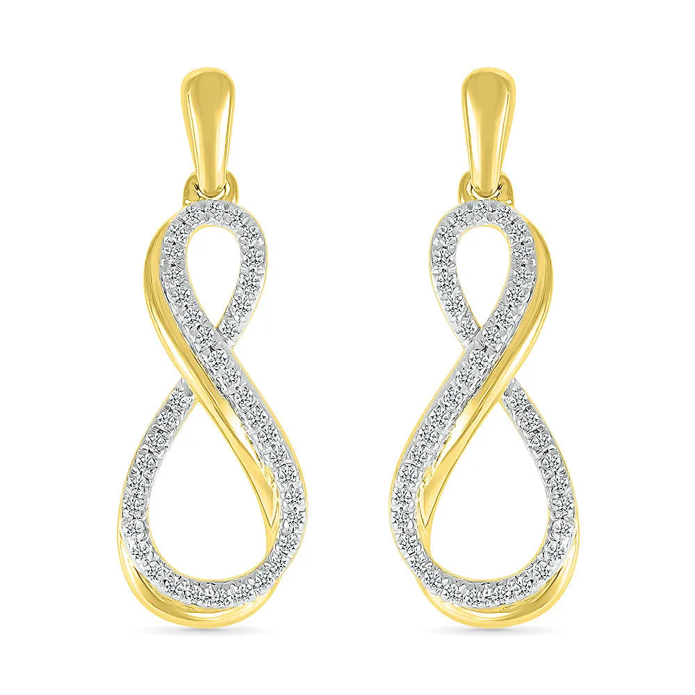 1/3ctw Diamond Infinity Yellow Gold Drop Earrings