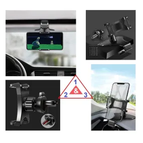 3 in 1 Car GPS Smartphone Holder: Dashboard / Visor Clamp   AC Grid Clip for HiSense Infinity Elegance - Black