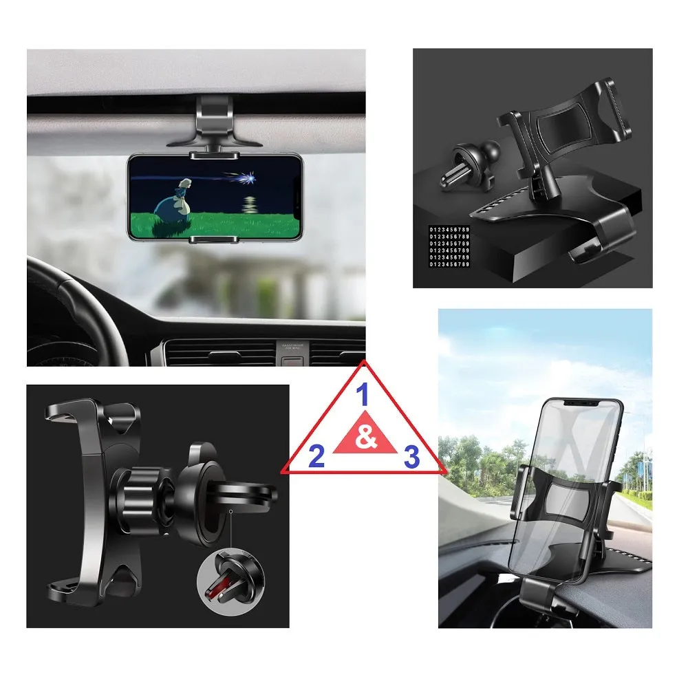 3 in 1 Car GPS Smartphone Holder: Dashboard / Visor Clamp   AC Grid Clip for HiSense Infinity H30 (2019) - Black