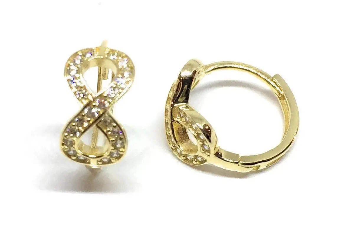 ADIRFINE 14K Solid Gold Infinity Pave CZ Huggie Hoop Earrings
