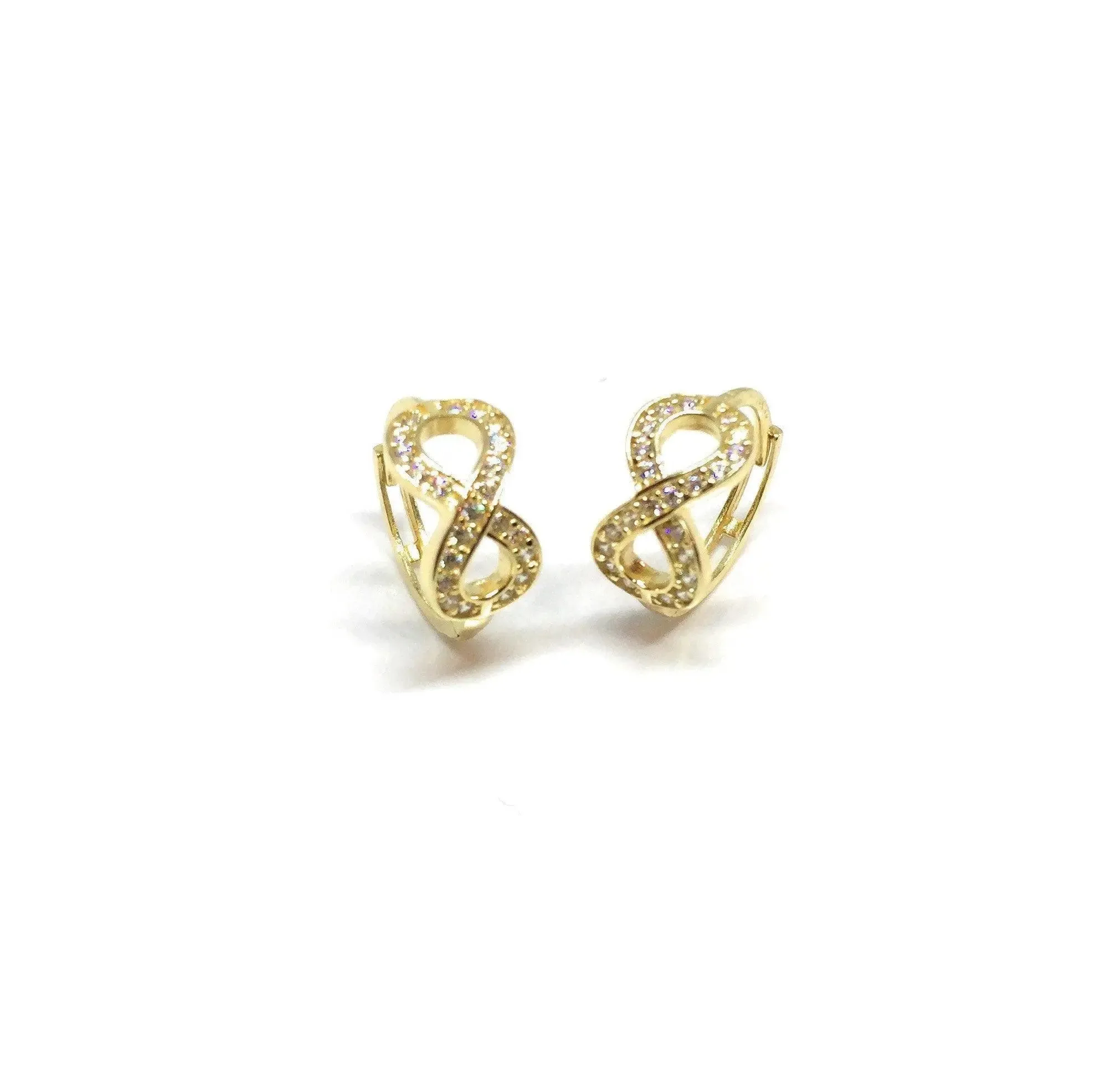 ADIRFINE 14K Solid Gold Infinity Pave CZ Huggie Hoop Earrings