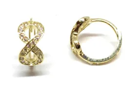 ADIRFINE 14K Solid Gold Infinity Pave CZ Huggie Hoop Earrings
