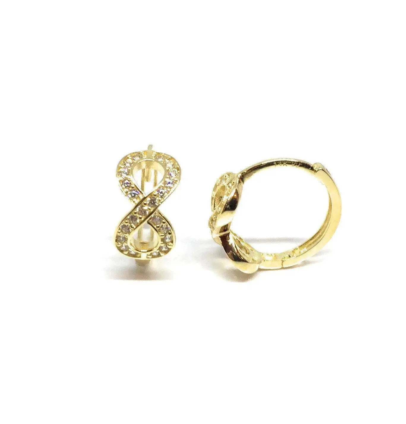 ADIRFINE 14K Solid Gold Infinity Pave CZ Huggie Hoop Earrings