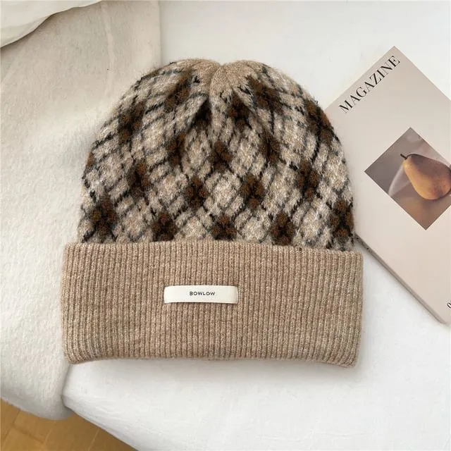 Argyle Applique Knit Beanie