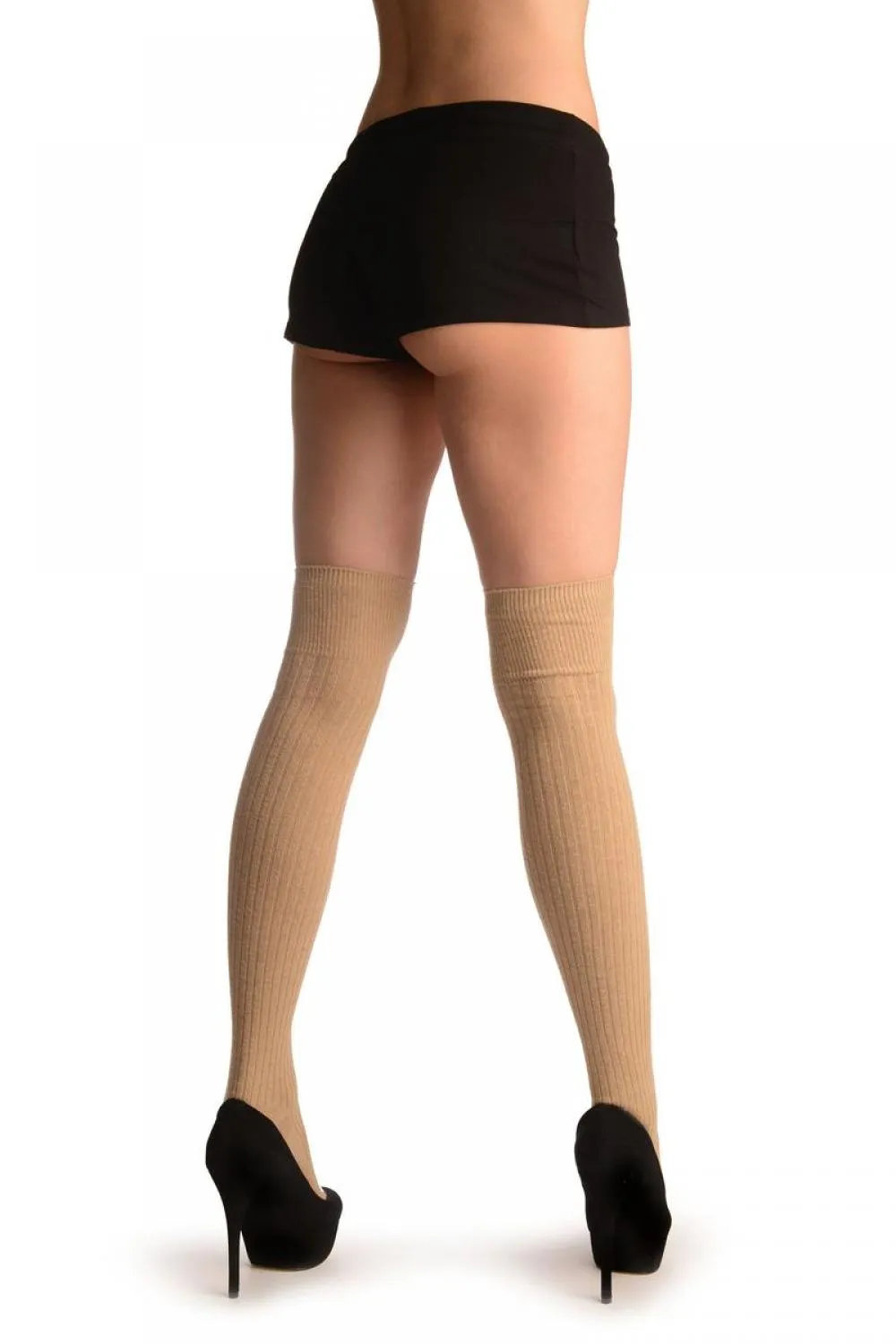 Beige Pinstripes Merino Wool Blend