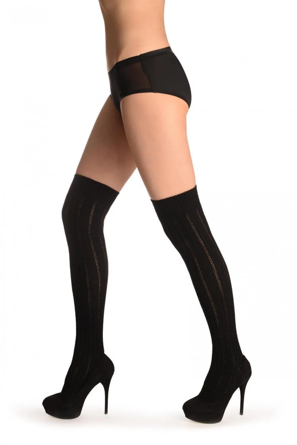 Black Cotton Plaits & Stripes With Elasticated Top