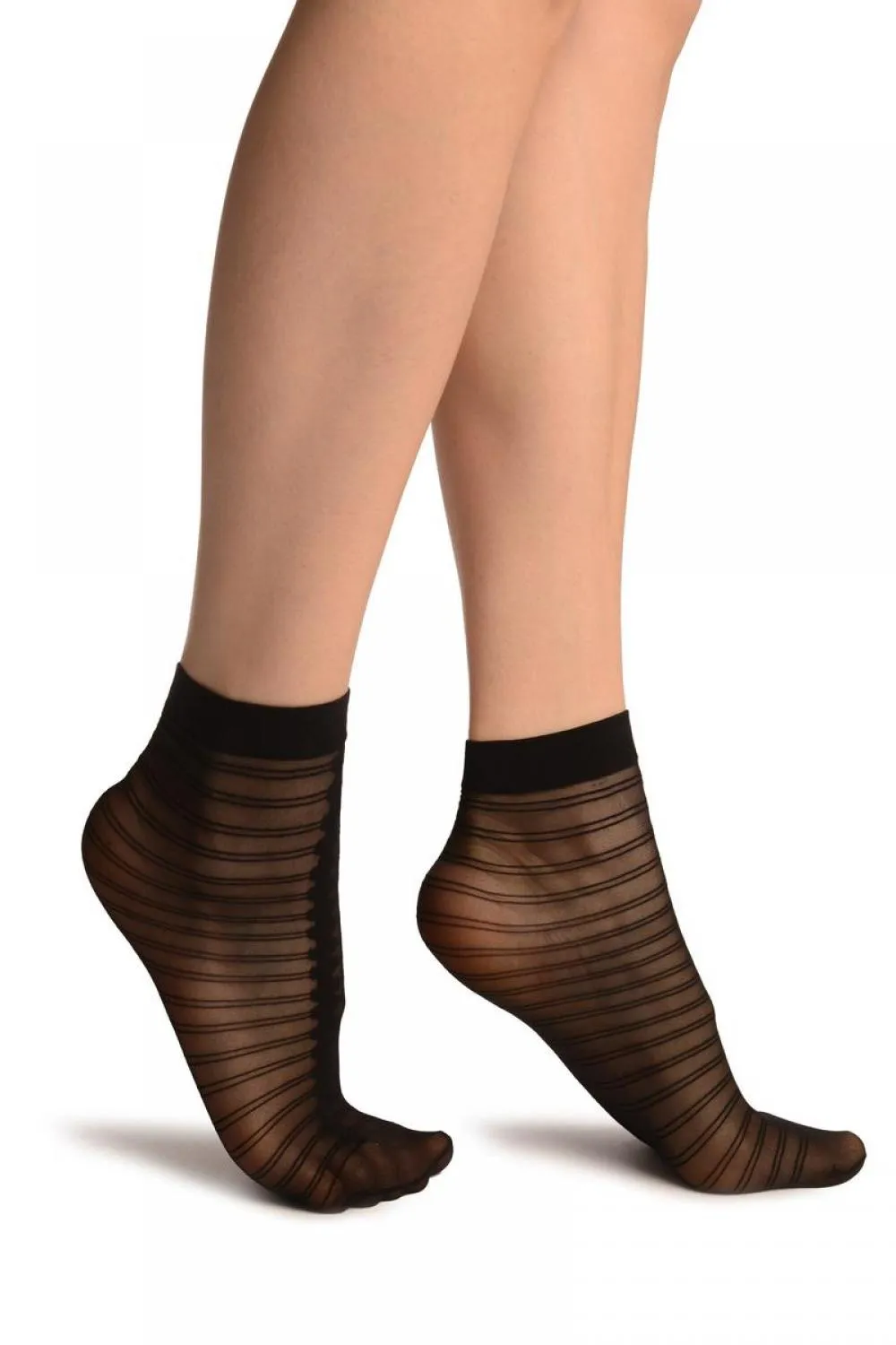 Black With Front Seam & Double Stripes Socks Ankle High