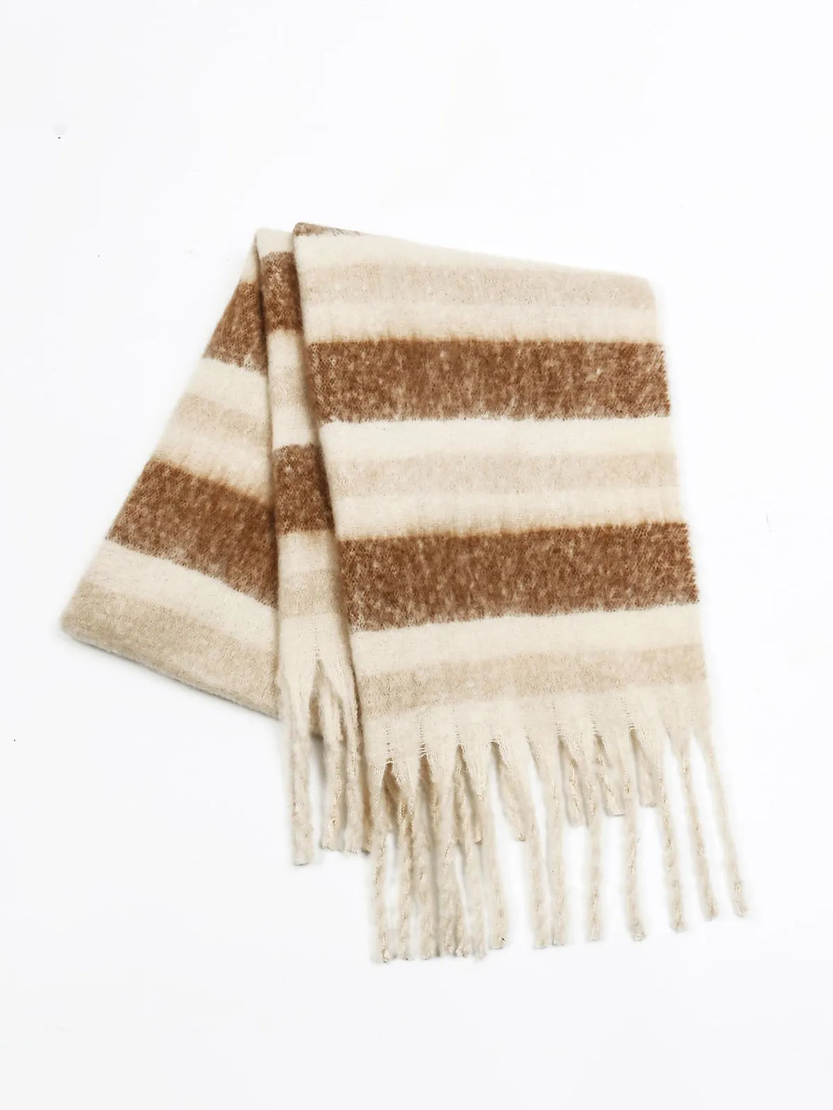 Color Block Striped Tassel Scarf