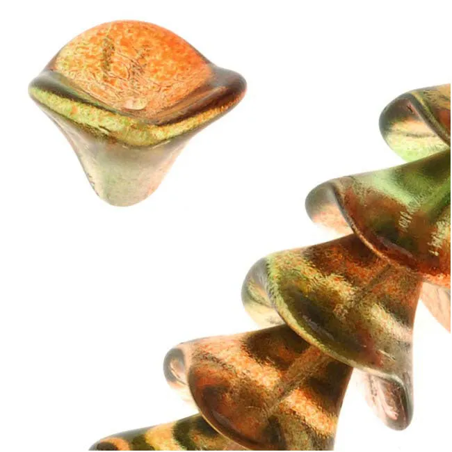Czech Glass Beads Three Petal Flower 12mm Two Tone Cranberry/Lime (12 pcs)
