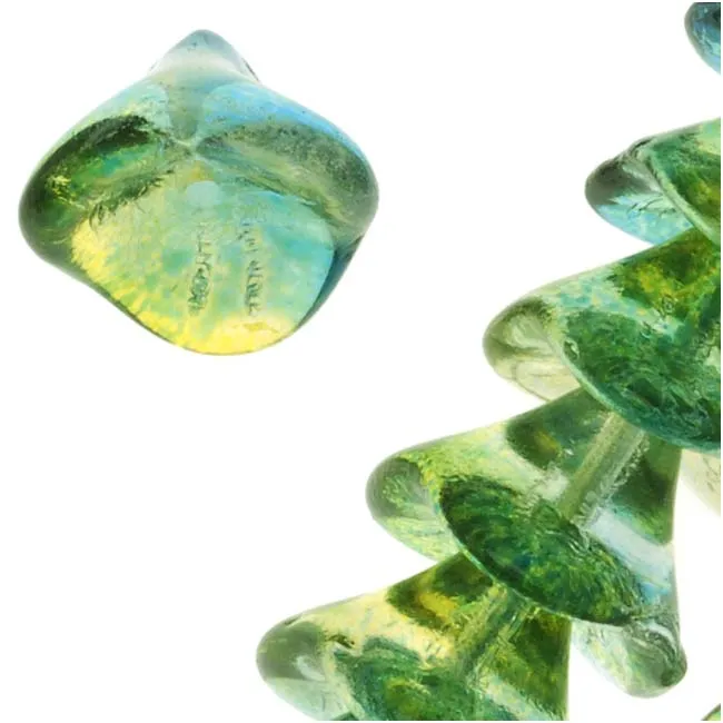 Czech Glass Beads Three Petal Flower 12mm Two Tone Lemon/Sapphire (1 Strand)