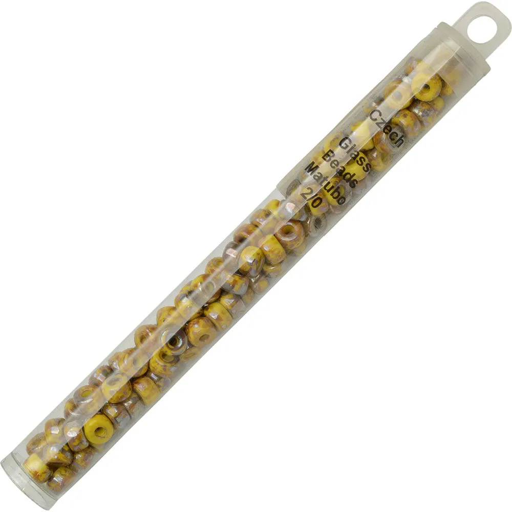 Czech Glass Matubo, 2/0 Seed Bead, Lemon Rembrandt (20 Gram Tube)