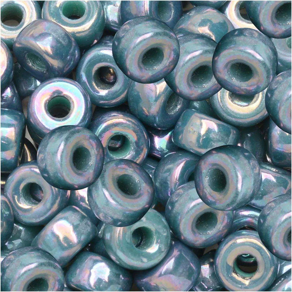 Czech Glass Matubo, 2/0 Seed Bead, Turquoise Green Nebula (20 Gram Tube)