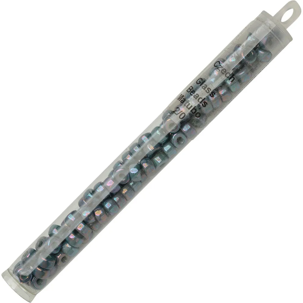 Czech Glass Matubo, 2/0 Seed Bead, Turquoise Green Nebula (20 Gram Tube)