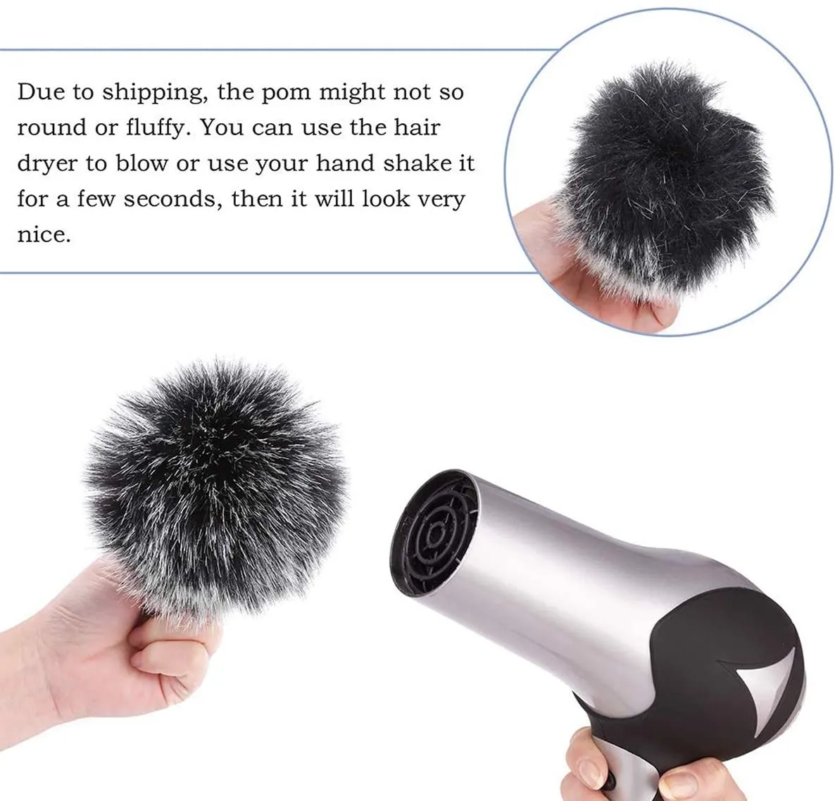 Faux Fur Pom Pom Balls with Elastic Loop - Small