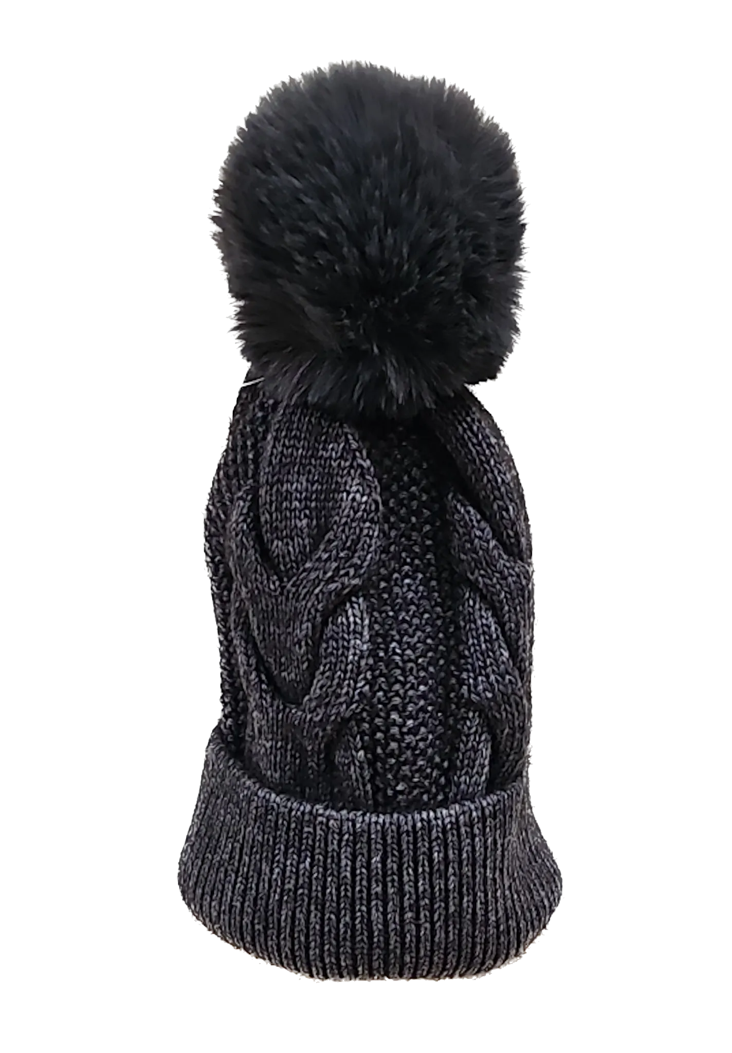Grey Cable Knit Pom Pom Hat