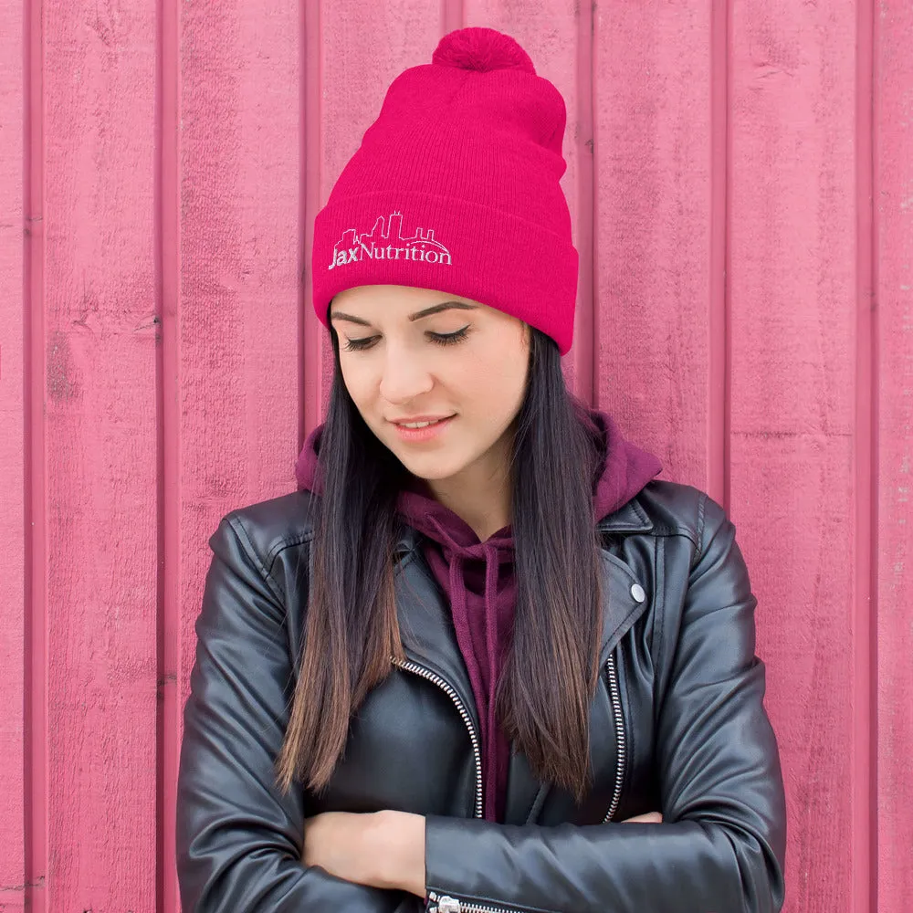Jax Nutrition White Logo Pom-Pom Beanie