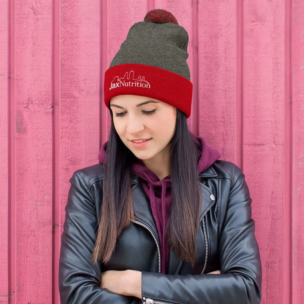 Jax Nutrition White Logo Pom-Pom Beanie