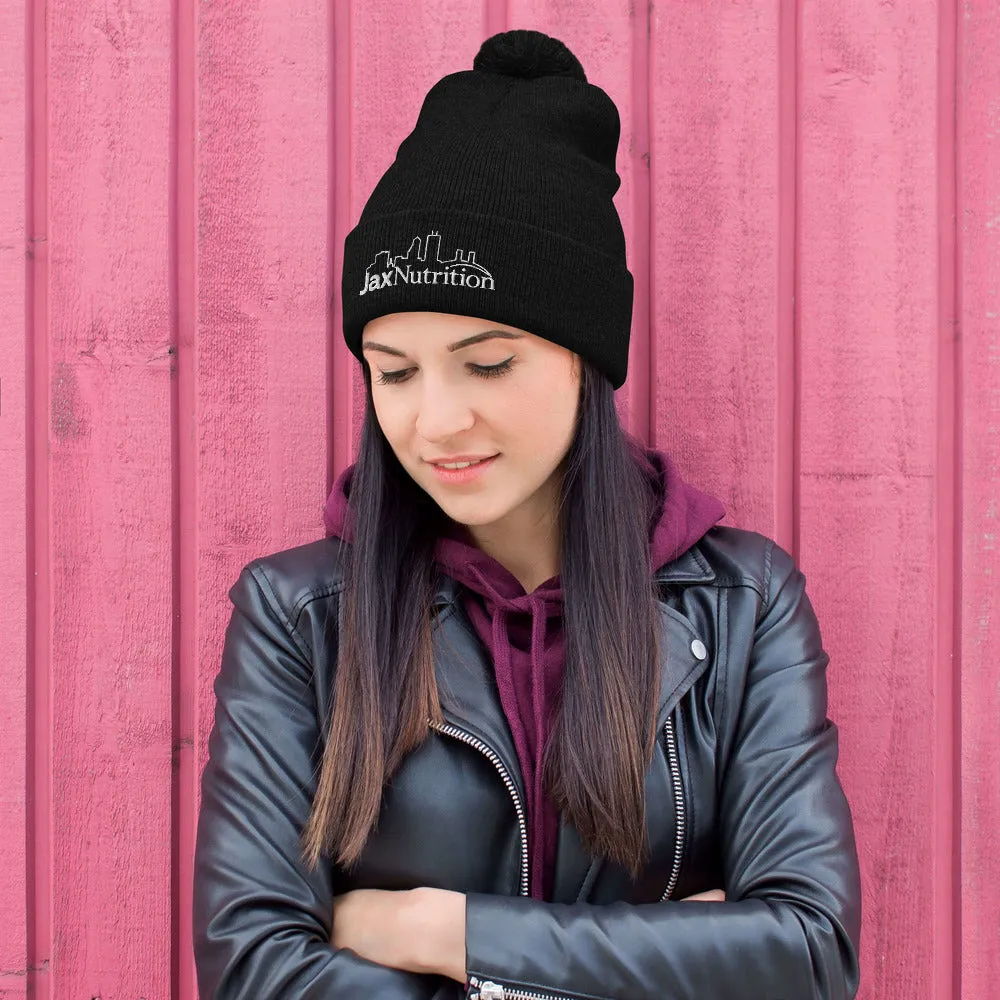 Jax Nutrition White Logo Pom-Pom Beanie
