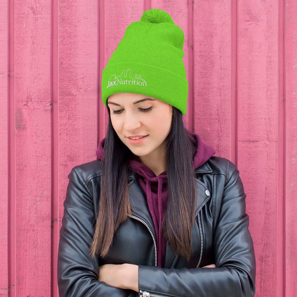 Jax Nutrition White Logo Pom-Pom Beanie
