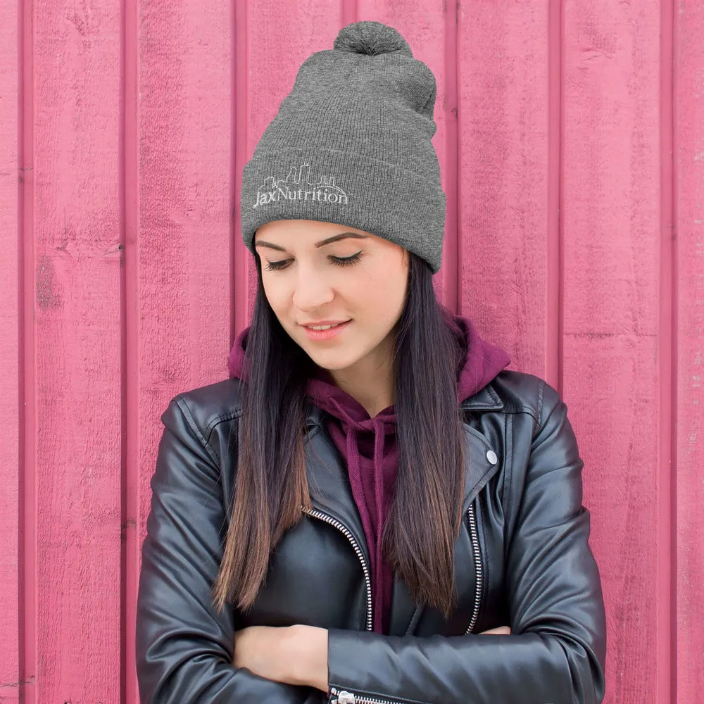 Jax Nutrition White Logo Pom-Pom Beanie