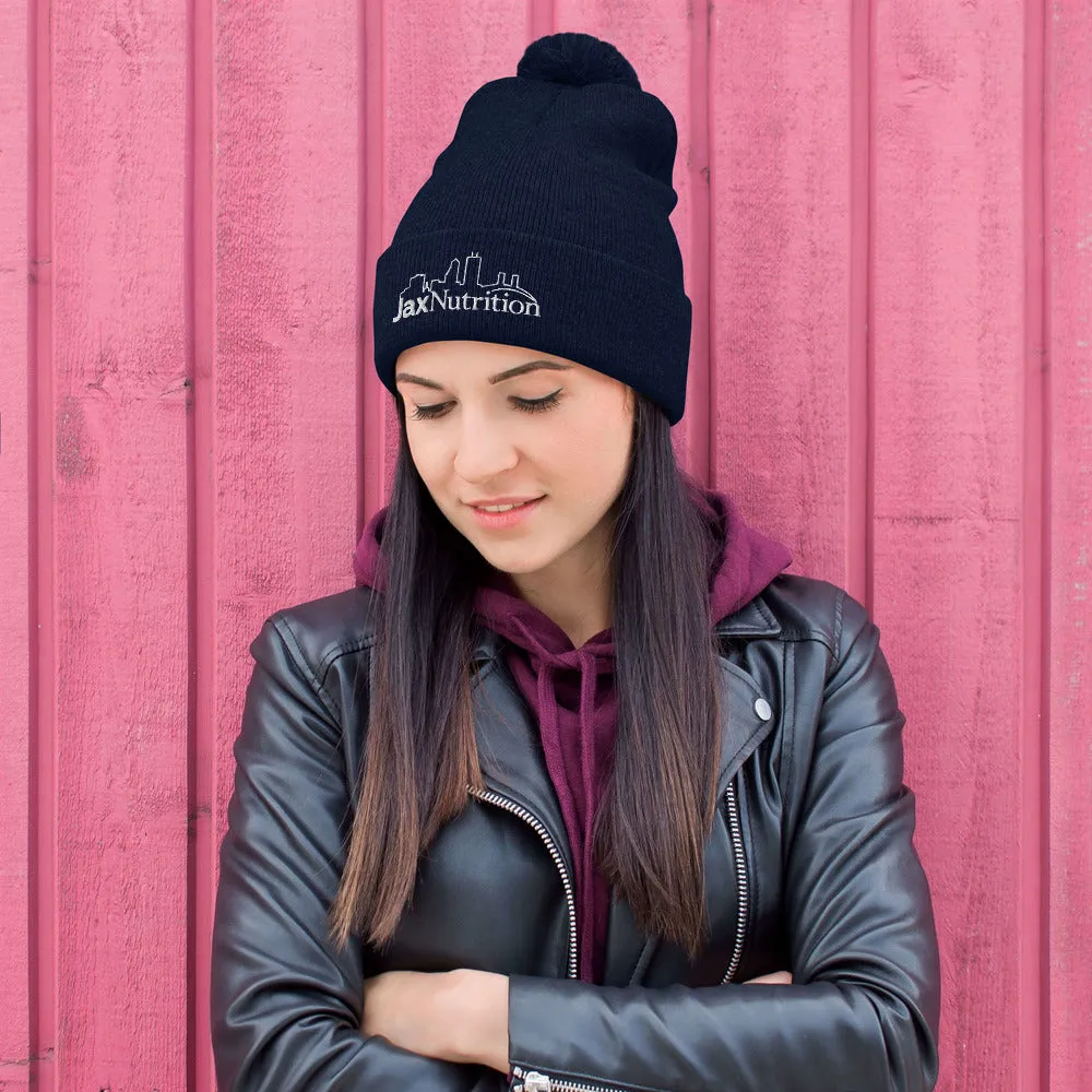 Jax Nutrition White Logo Pom-Pom Beanie