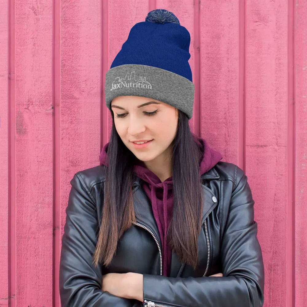 Jax Nutrition White Logo Pom-Pom Beanie