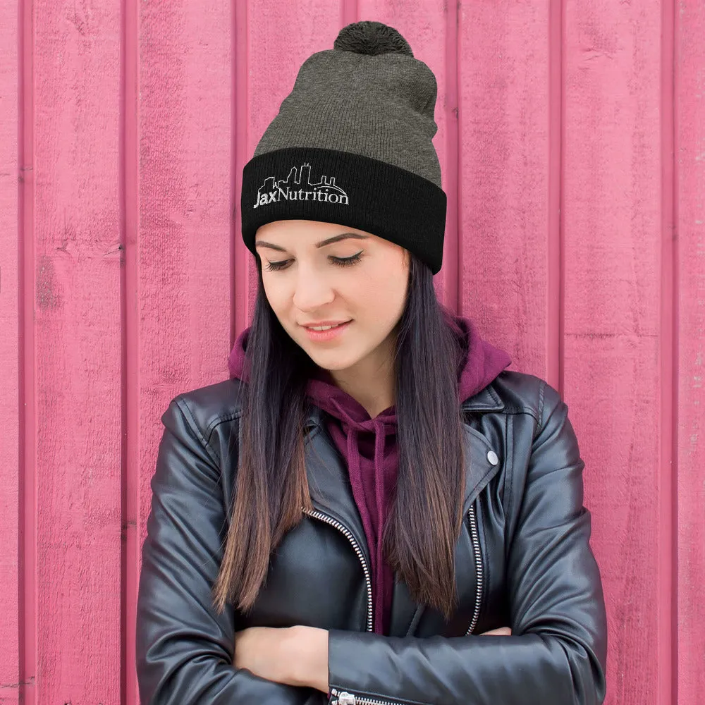 Jax Nutrition White Logo Pom-Pom Beanie