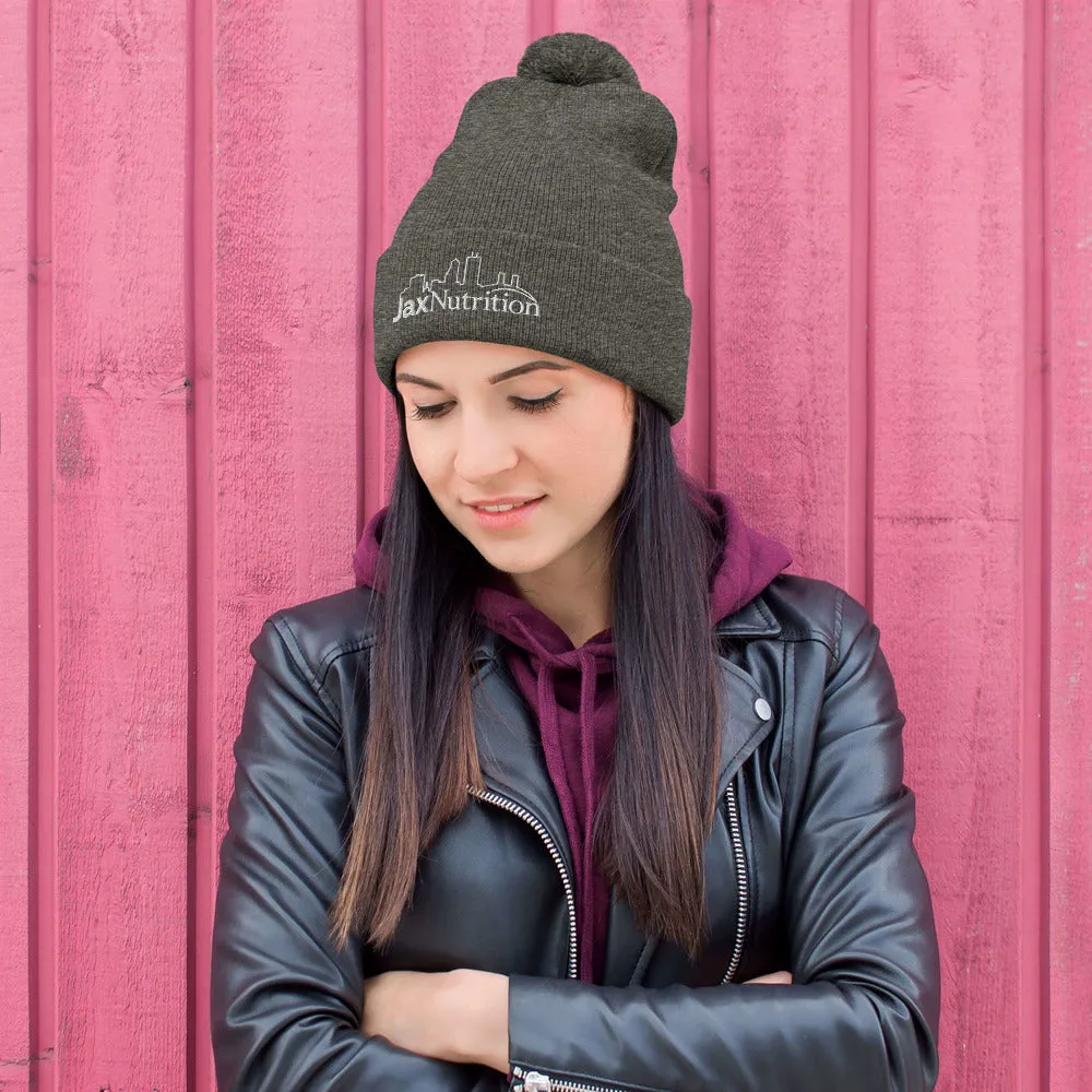 Jax Nutrition White Logo Pom-Pom Beanie