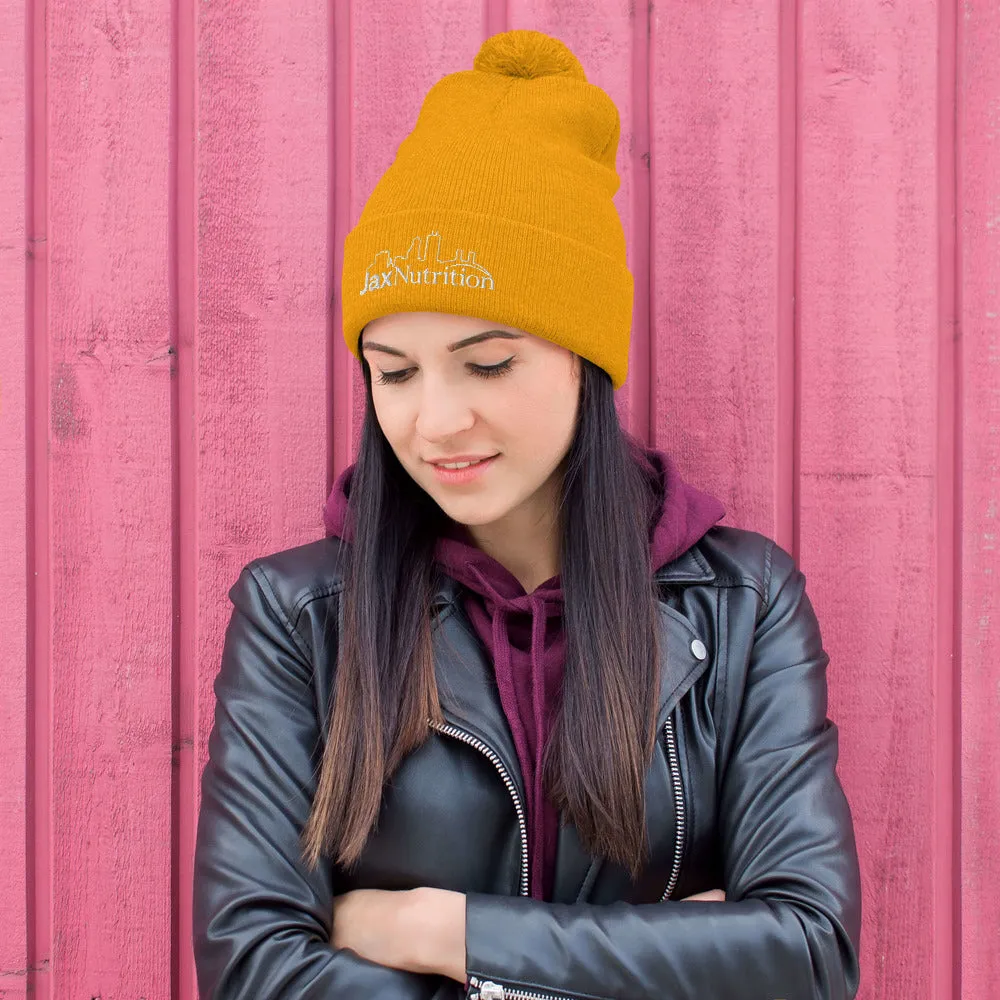 Jax Nutrition White Logo Pom-Pom Beanie