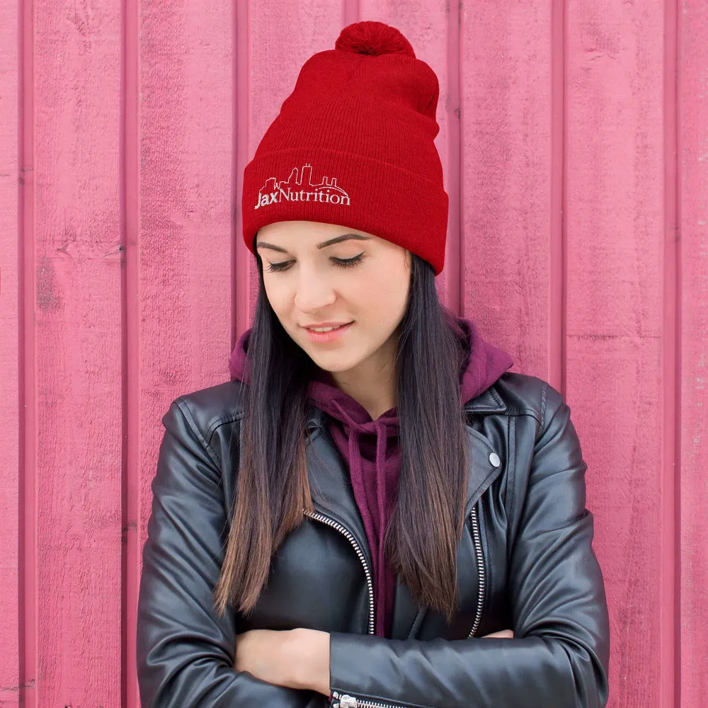 Jax Nutrition White Logo Pom-Pom Beanie