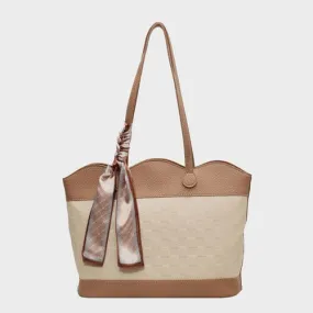 PU Leather Tied Contrast Tote Bag