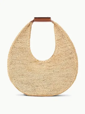 STAUD Large Raffia Moon Bag in Natural/Tan