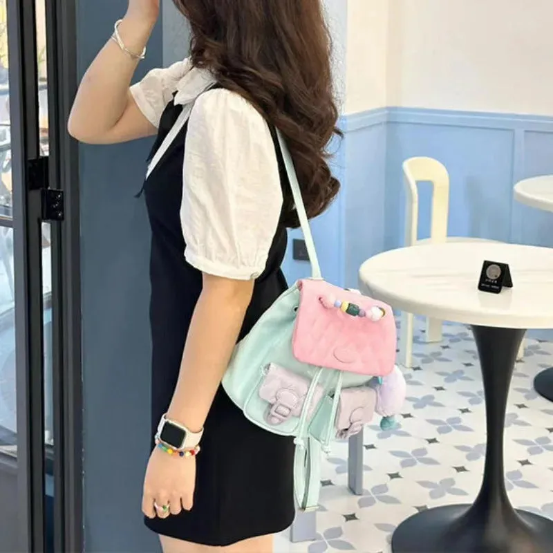 UAKISS  -  2024 Chic Designed Contrast Color Backpacks for Girls Simple Sweet PU School Bag Cute Kawaii All Match Rucksack Bolsa Сумка