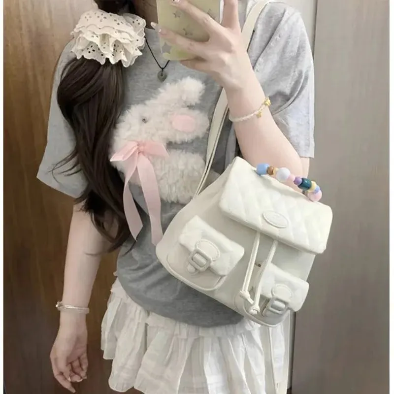 UAKISS  -  2024 Chic Designed Contrast Color Backpacks for Girls Simple Sweet PU School Bag Cute Kawaii All Match Rucksack Bolsa Сумка