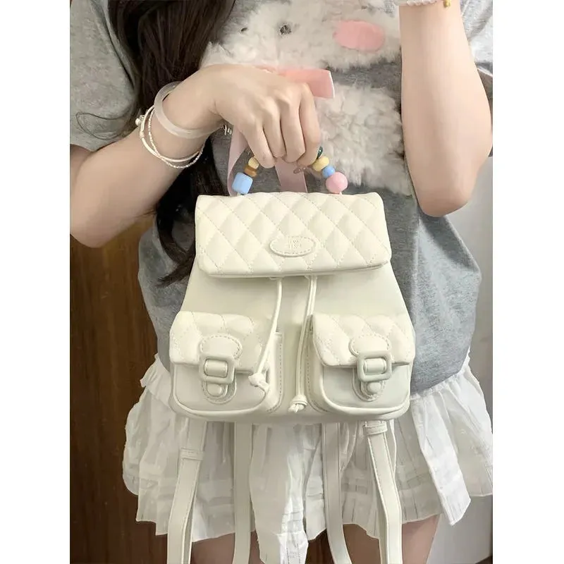 UAKISS  -  2024 Chic Designed Contrast Color Backpacks for Girls Simple Sweet PU School Bag Cute Kawaii All Match Rucksack Bolsa Сумка