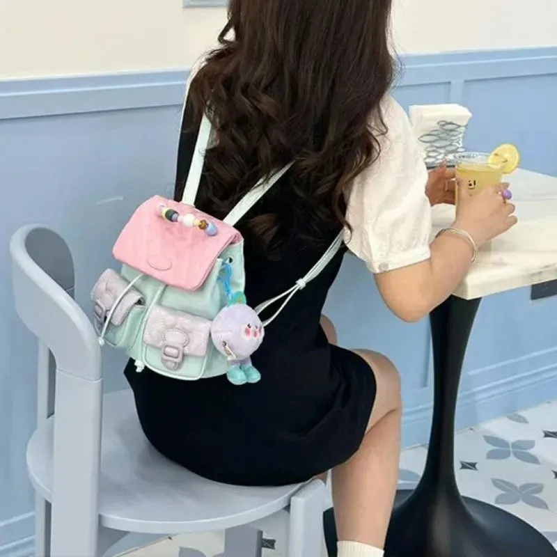 UAKISS  -  2024 Chic Designed Contrast Color Backpacks for Girls Simple Sweet PU School Bag Cute Kawaii All Match Rucksack Bolsa Сумка