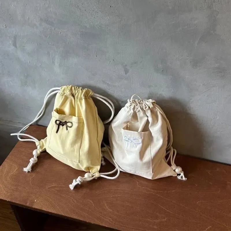 UAKISS  -  2024 Simple Pocket Bow Female Backpacks Y2k Aesthetic All Match Vintage Schoolbags Streetwear Fashion Drawstring Bags for Women