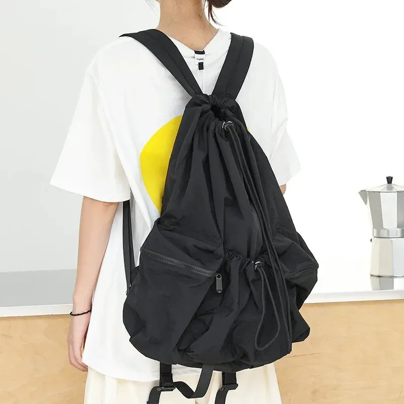 UAKISS  - Casual All Match Y2k Aesthetic Schoolbags Drawstring Fashion Pleated Backpack High-capacity Women Simple Backpacks for Students