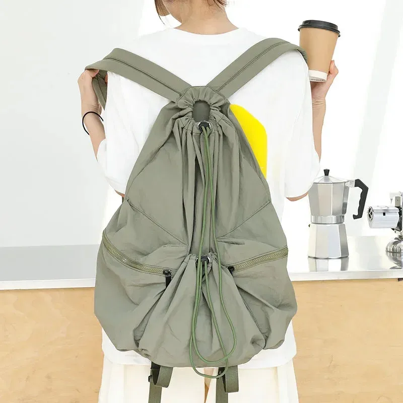 UAKISS  - Casual All Match Y2k Aesthetic Schoolbags Drawstring Fashion Pleated Backpack High-capacity Women Simple Backpacks for Students