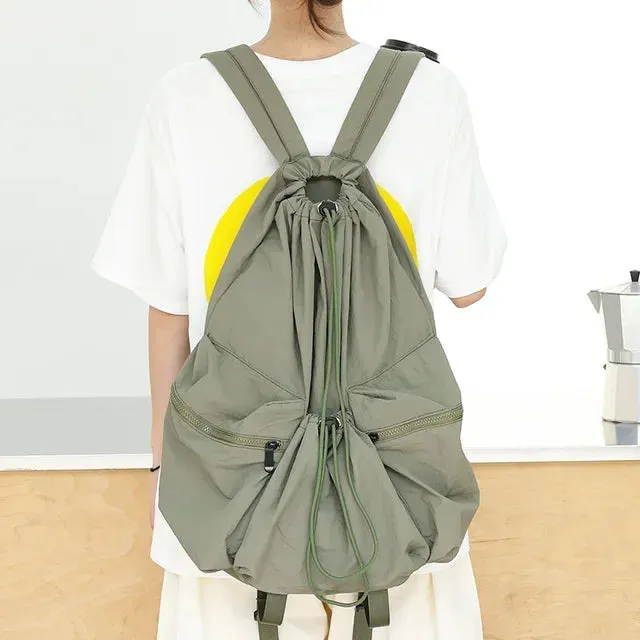 UAKISS  - Casual All Match Y2k Aesthetic Schoolbags Drawstring Fashion Pleated Backpack High-capacity Women Simple Backpacks for Students