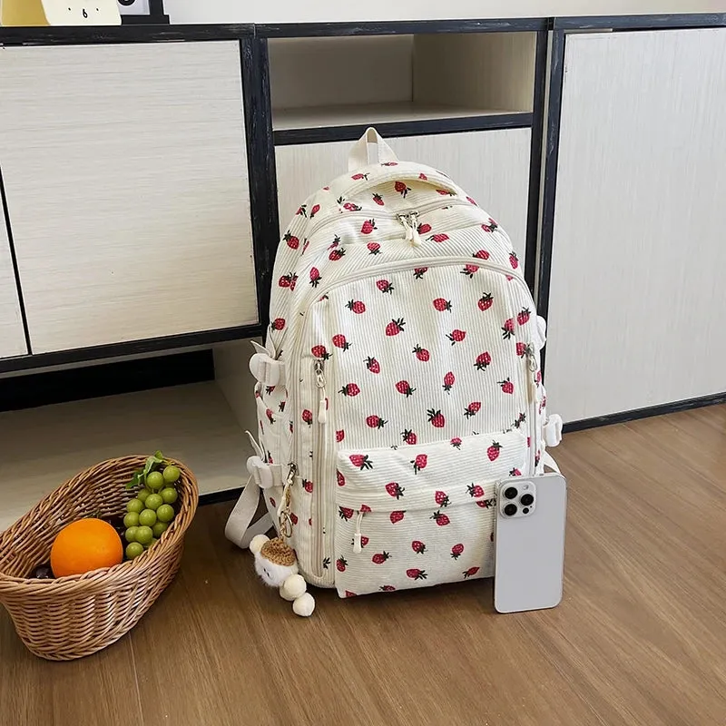 Uakiss Fashion Versatile Women's Large Capacity Strawberry Print Student Backpack New Simple Casual Commuting Storage Bags