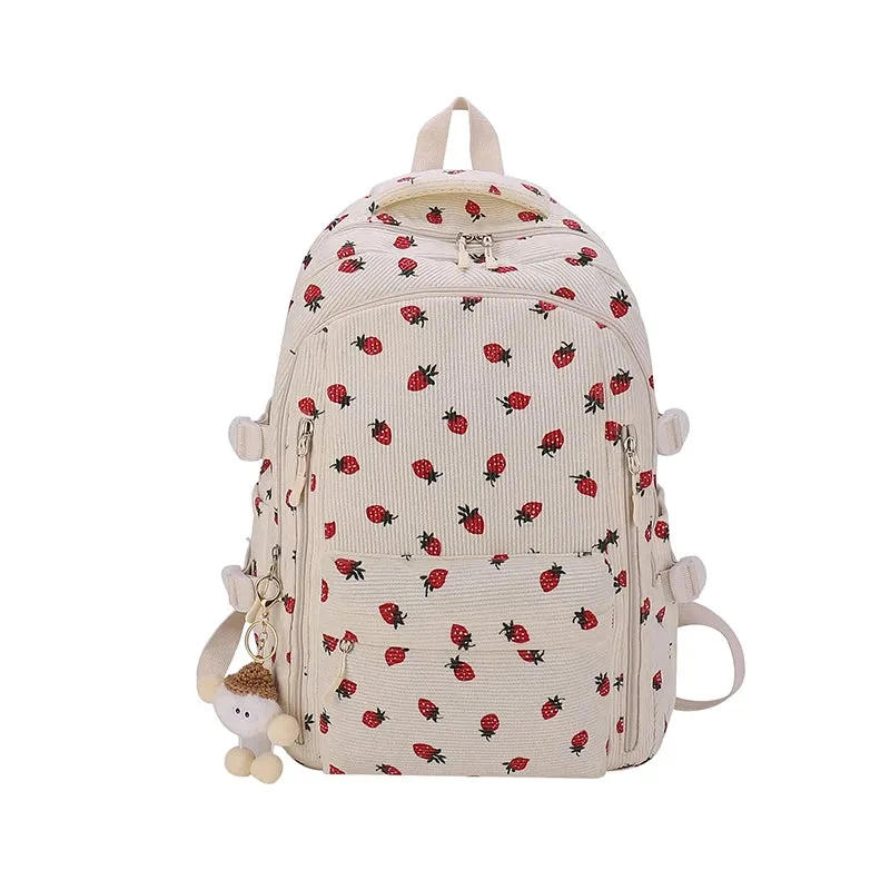 Uakiss Fashion Versatile Women's Large Capacity Strawberry Print Student Backpack New Simple Casual Commuting Storage Bags