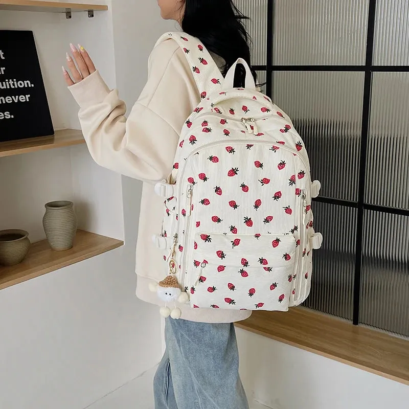 Uakiss Fashion Versatile Women's Large Capacity Strawberry Print Student Backpack New Simple Casual Commuting Storage Bags