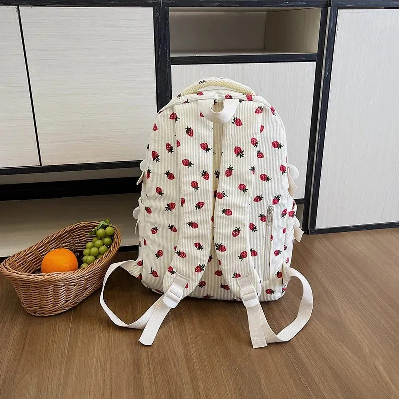 Uakiss Fashion Versatile Women's Large Capacity Strawberry Print Student Backpack New Simple Casual Commuting Storage Bags
