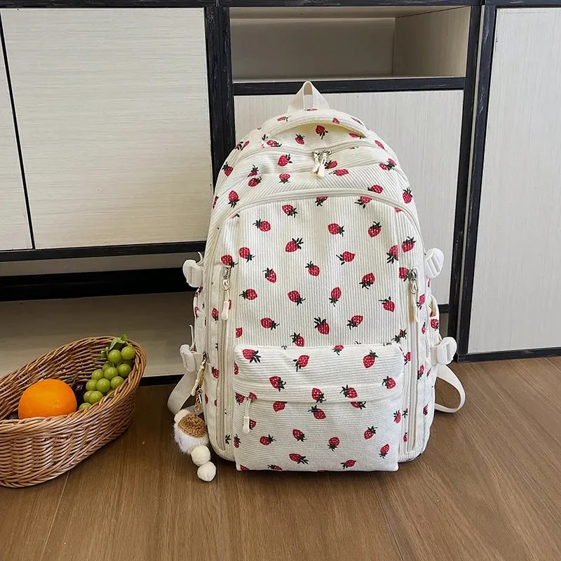 Uakiss Fashion Versatile Women's Large Capacity Strawberry Print Student Backpack New Simple Casual Commuting Storage Bags