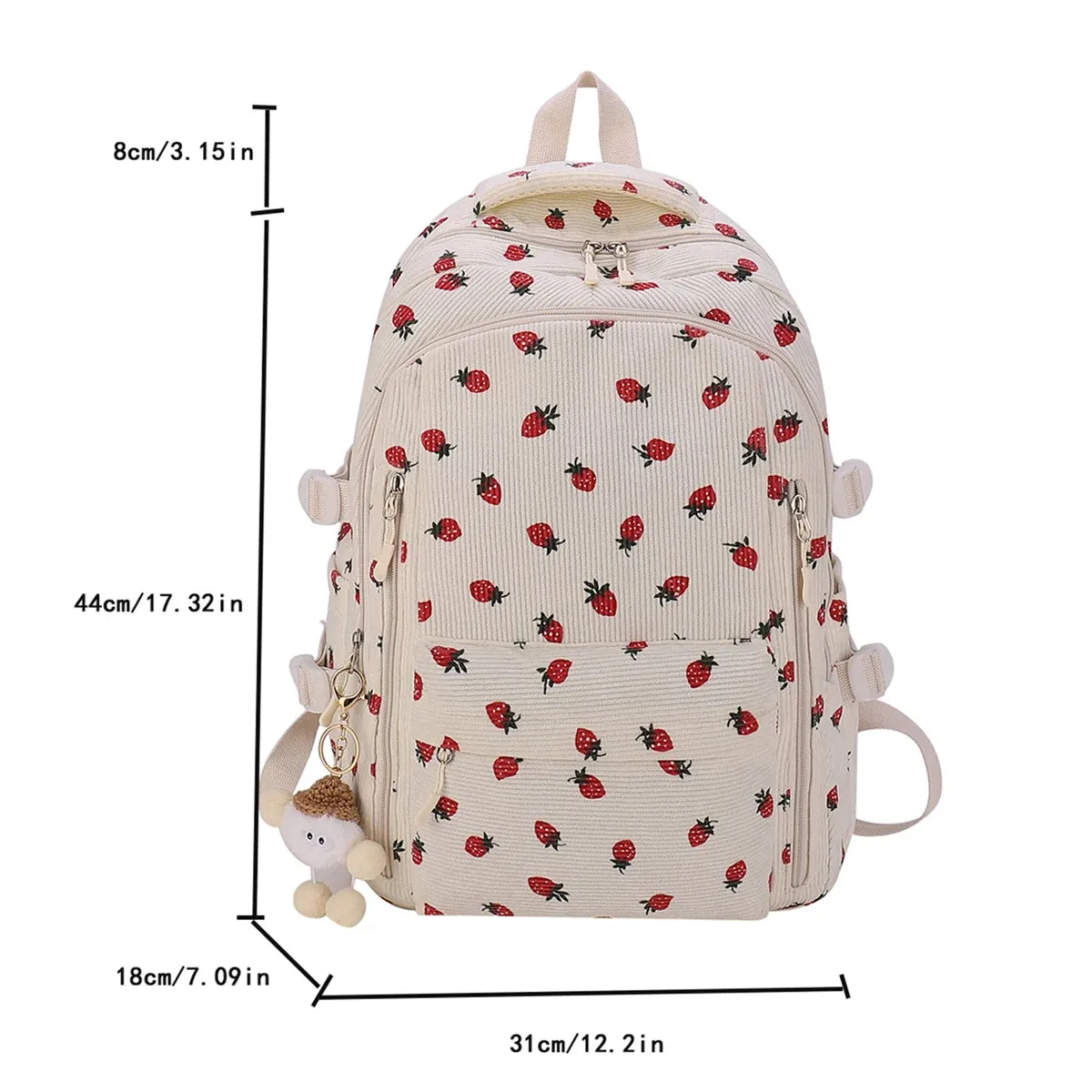 Uakiss Fashion Versatile Women's Large Capacity Strawberry Print Student Backpack New Simple Casual Commuting Storage Bags