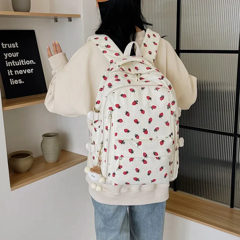 Uakiss Fashion Versatile Women's Large Capacity Strawberry Print Student Backpack New Simple Casual Commuting Storage Bags