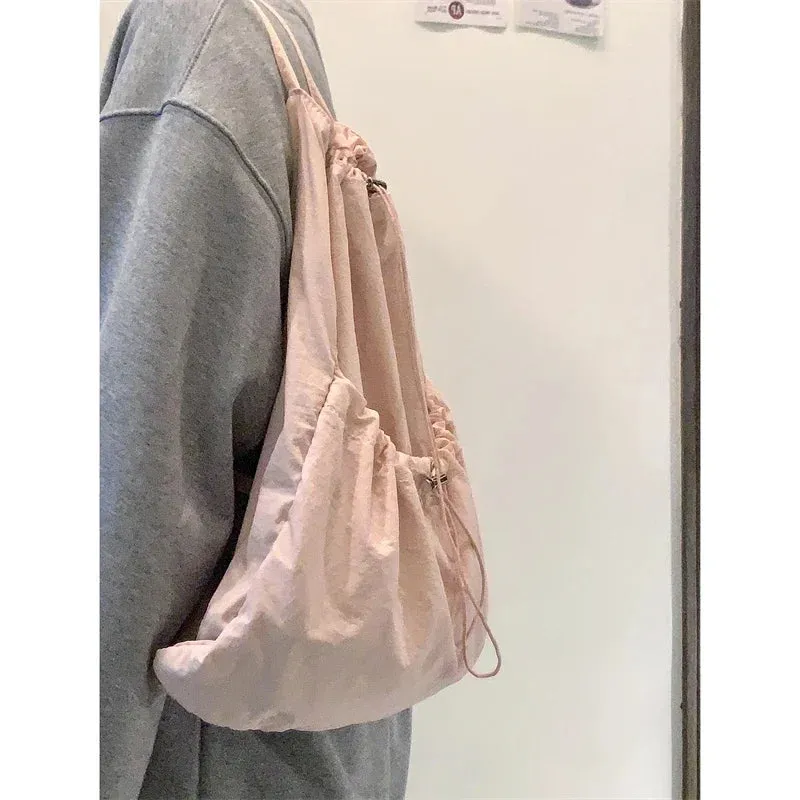 UAKISS  -  Korean Drawstring Sweet Solid Backpack Y2k Preppy Japanese Kawaii Schoolbags Simple All Match Students Backpacks High-capacity