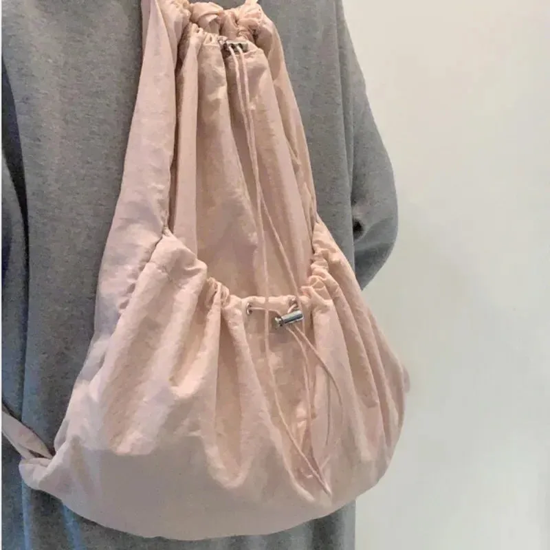 UAKISS  -  Korean Drawstring Sweet Solid Backpack Y2k Preppy Japanese Kawaii Schoolbags Simple All Match Students Backpacks High-capacity
