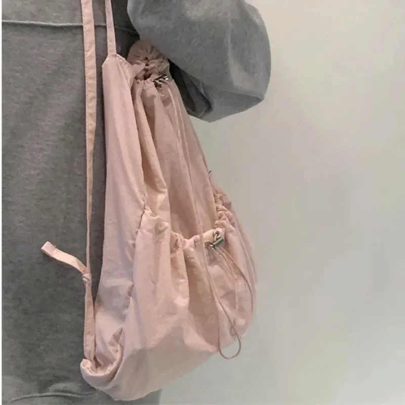 UAKISS  -  Korean Drawstring Sweet Solid Backpack Y2k Preppy Japanese Kawaii Schoolbags Simple All Match Students Backpacks High-capacity